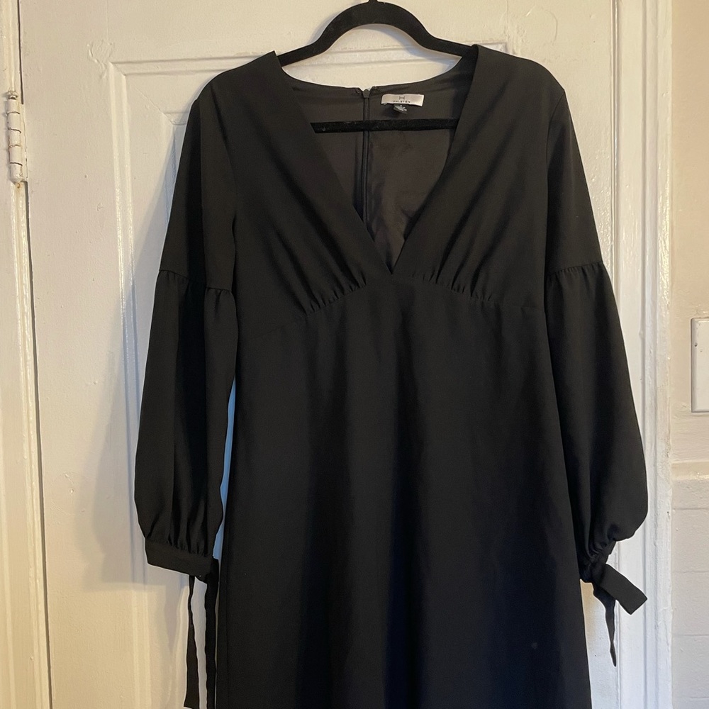Halston black bell sleeve mini dress